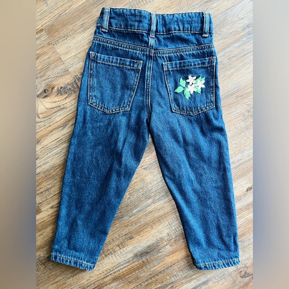 Mini Boden NWT Relaxed Straight Mid Denim Blue Jeans Floral Embroidery 4Y - Picture 3 of 7